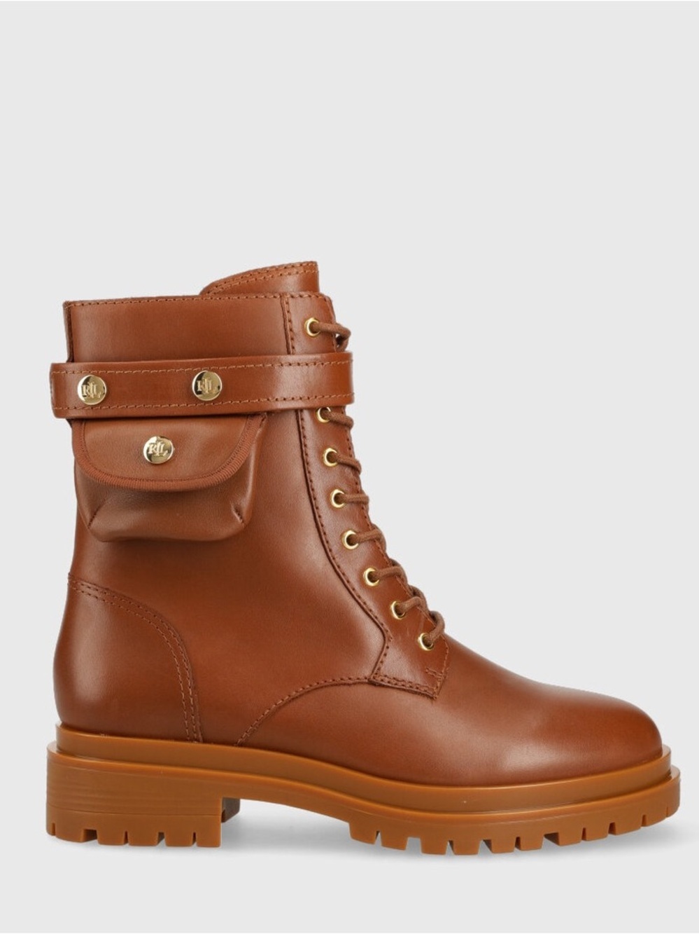 Lauren Ralph Lauren Cammie Lace Up Pocket Boots Combat Brown Sz 5.5